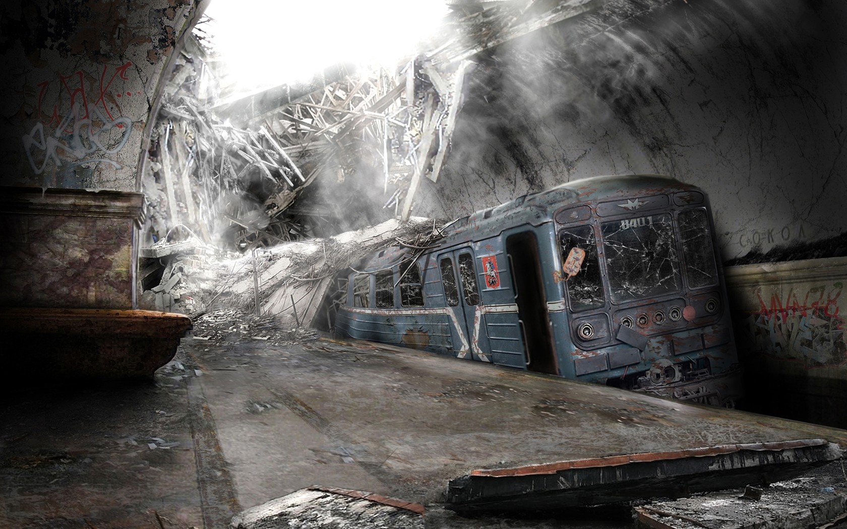 After Apocalypse City Ruins Ruined Subway Station Day - Post Apocalyptic Train - HD Wallpaper 