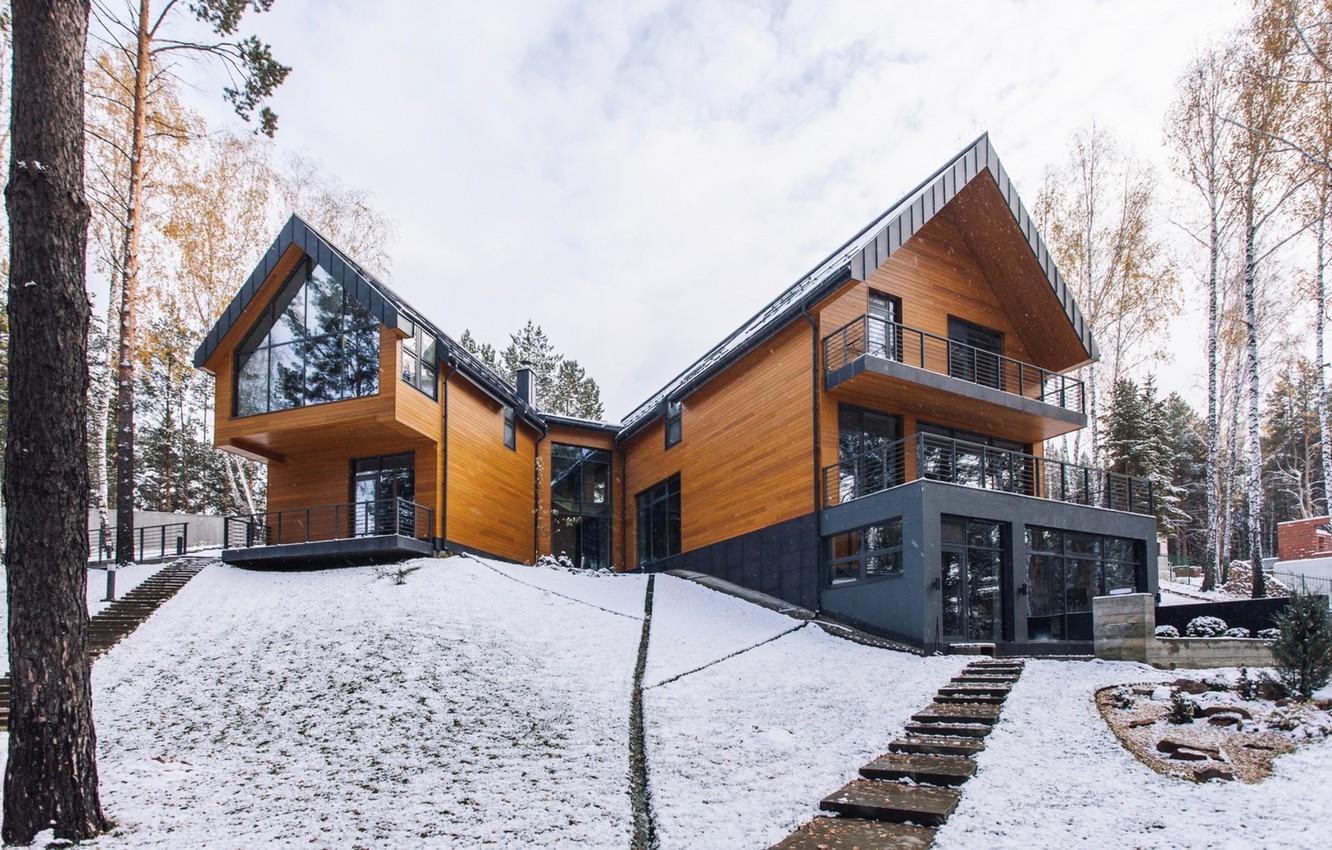 Photo Wallpaper Winter, Snow, House, Windows, House, - Landform House - HD Wallpaper 