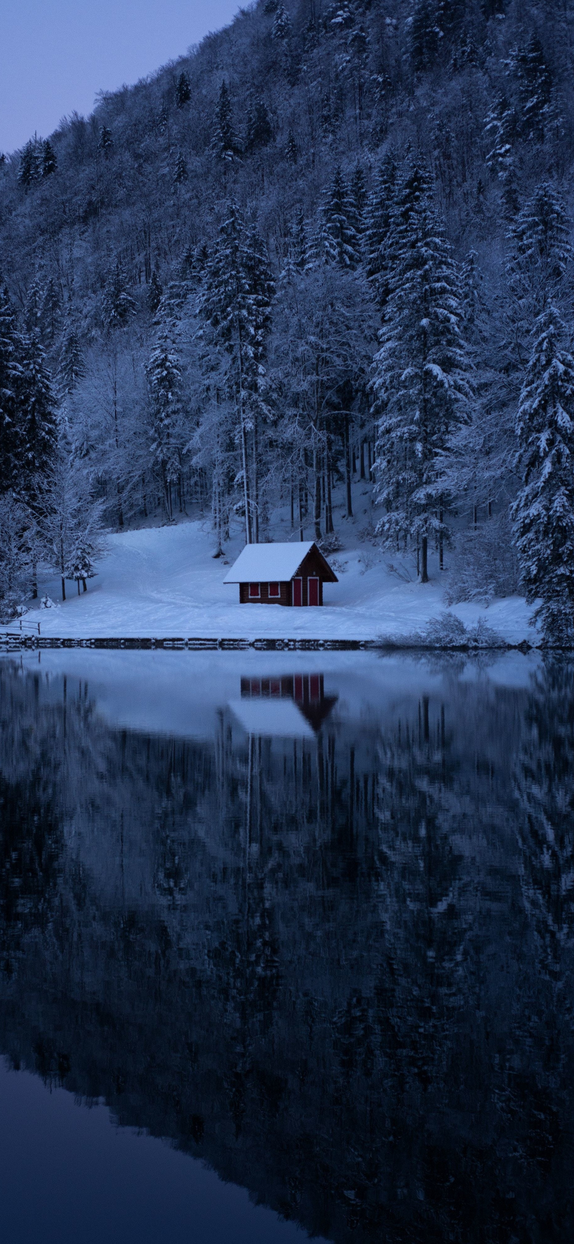 Winter, Lake, House, Evening, Nature, Wallpaper - Winter Wallpaper Iphone 11 Pro - HD Wallpaper 