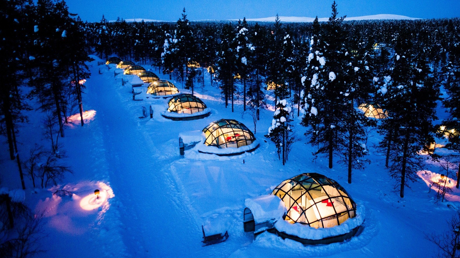 Nature Landscape Trees Forest Winter Snow Evening Lights - Lapland Wallpaper Hd - HD Wallpaper 