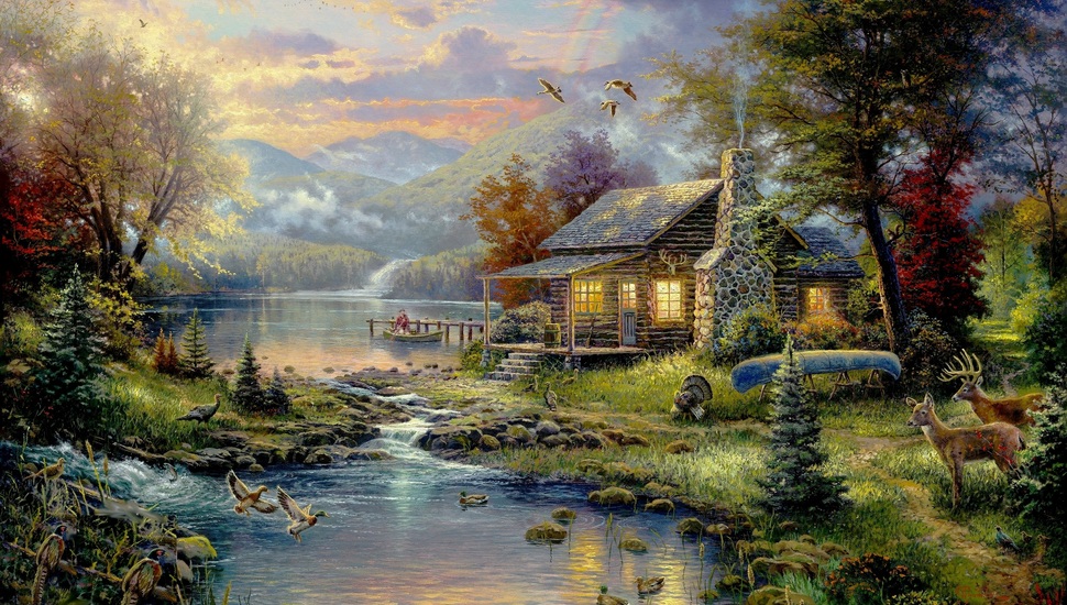 Painting, Nature, Picture, Natures Paradise, House, - Thomas Kinkade Nature's Paradise - HD Wallpaper 