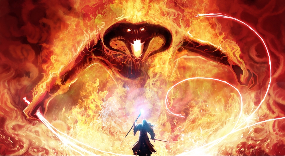 Lord Of The Rings, Balrog, Gandalf, Fire, Tolkien, - Gandalf Vs Balrog Art - HD Wallpaper 