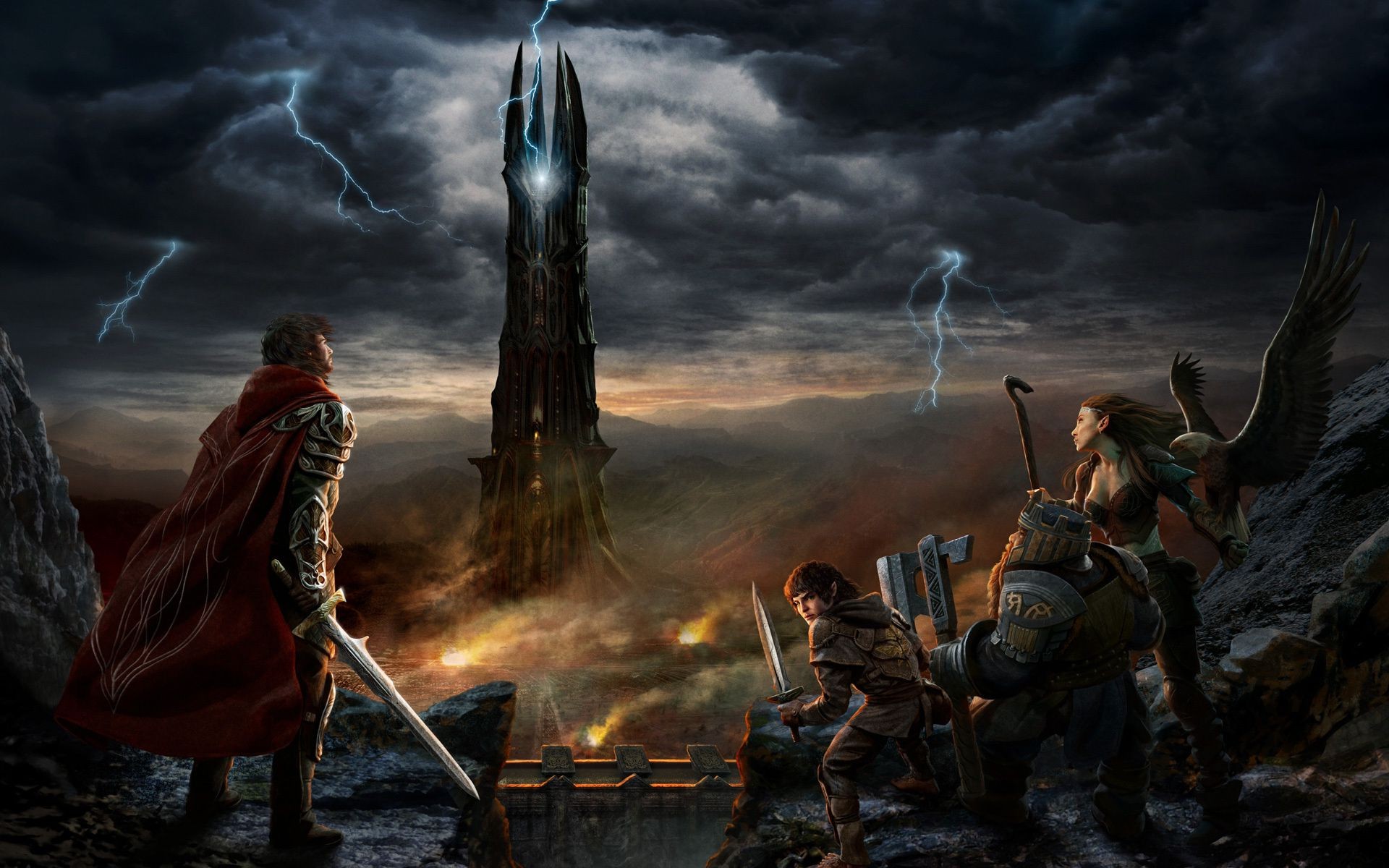 Massive Online Games Flame Adult Smoke Man Weapon Group - Hd Wallpaper Lord Of The Rings - HD Wallpaper 