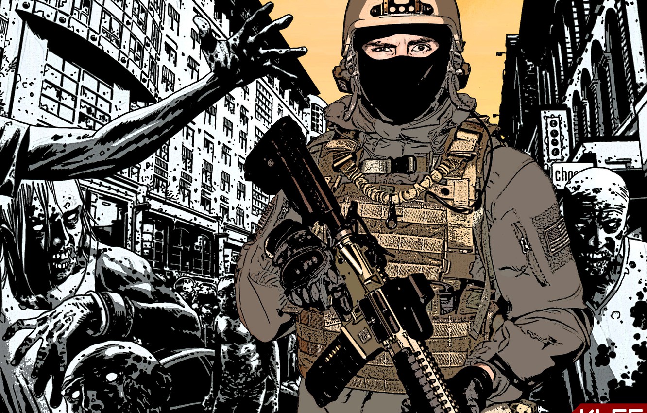 Photo Wallpaper Zombie, Ghost, Gun, Cod, Usa, Marines, - Charlie Adlard Walking Dead - HD Wallpaper 