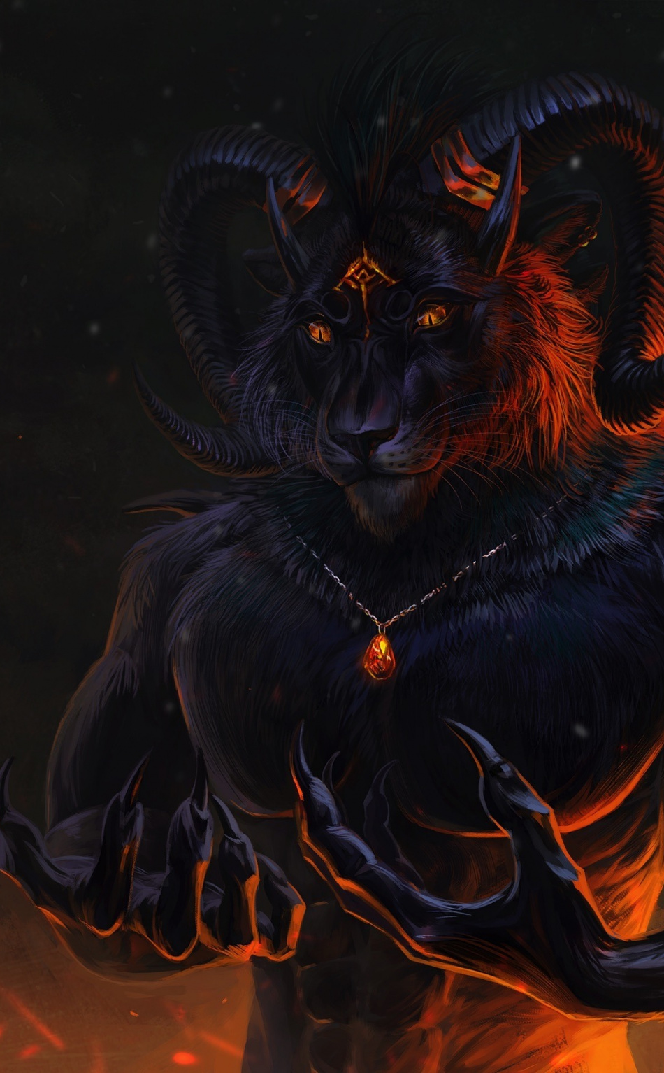 Horns, Creature, Art, Fantasy, Dark, Wallpaper - Демон Волк С Рогами - HD Wallpaper 