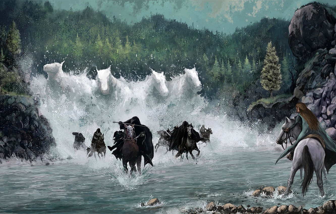 Photo Wallpaper Water, Elf, Horse, The Lord Of The - Lord Of The Rings Water Horses - HD Wallpaper 