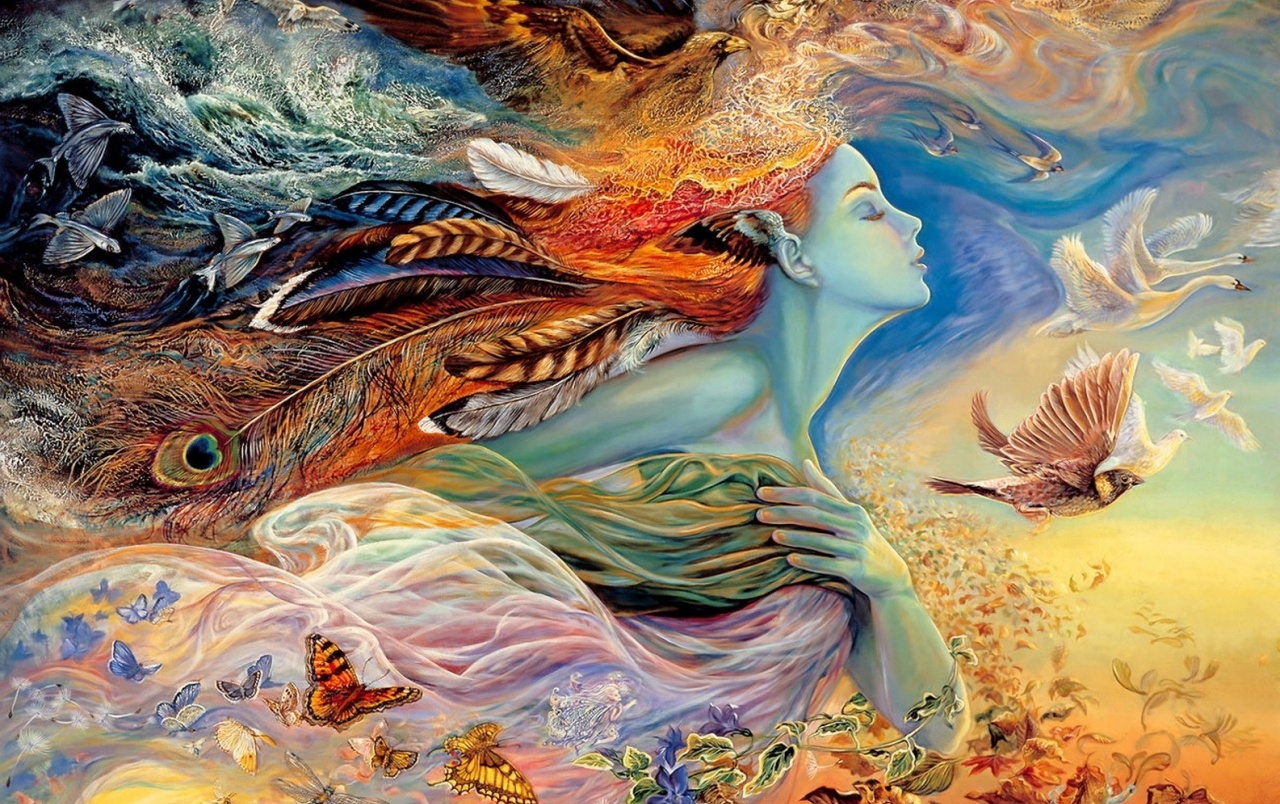 Fantasy Woman Feathers Animals Wallpapers - Josephine Wall - HD Wallpaper 