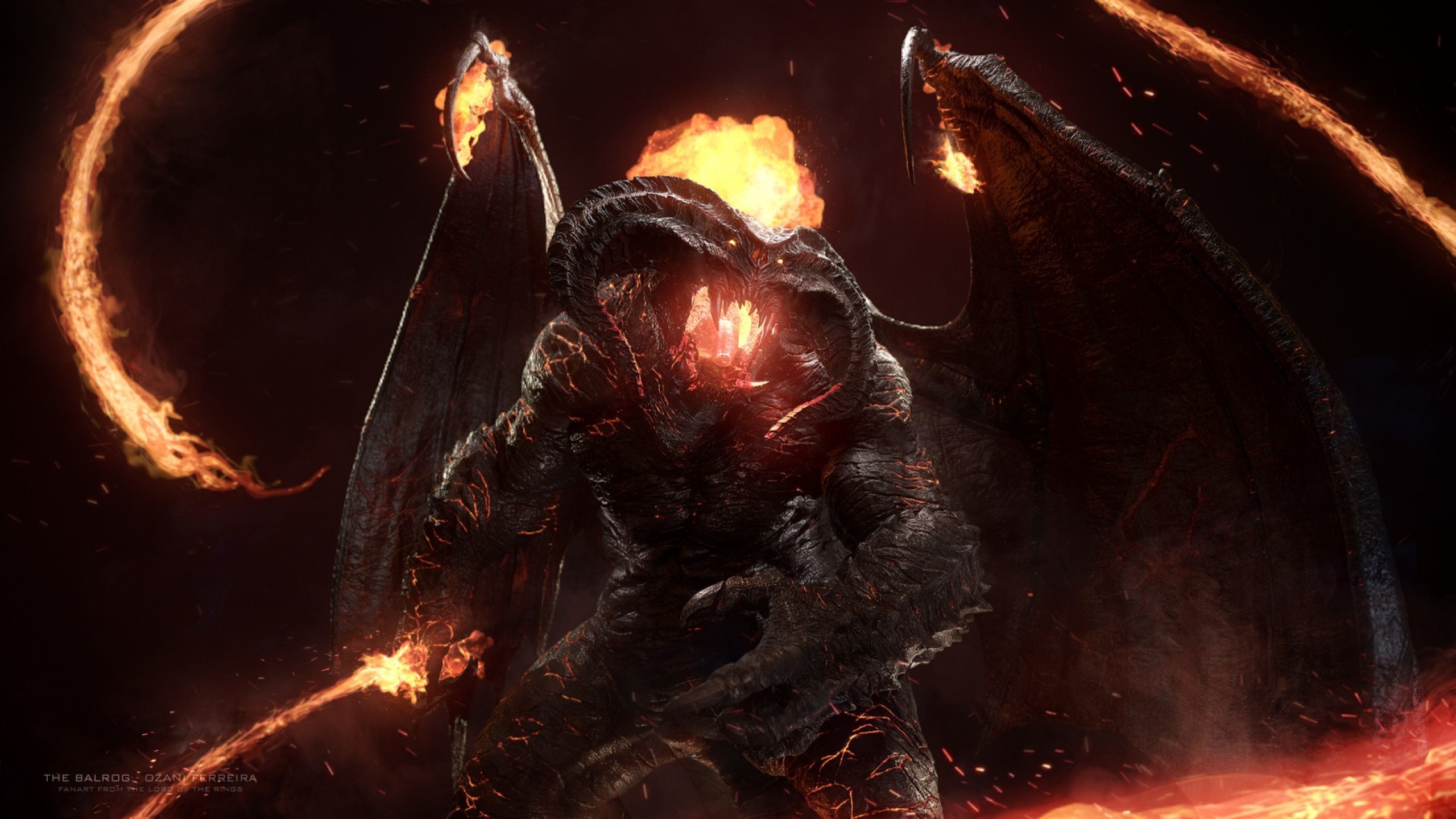 Balrog, Lord Of The Rings, Demon, Evil, Wings, Flames - Lord Of The Rings Balrog - HD Wallpaper 