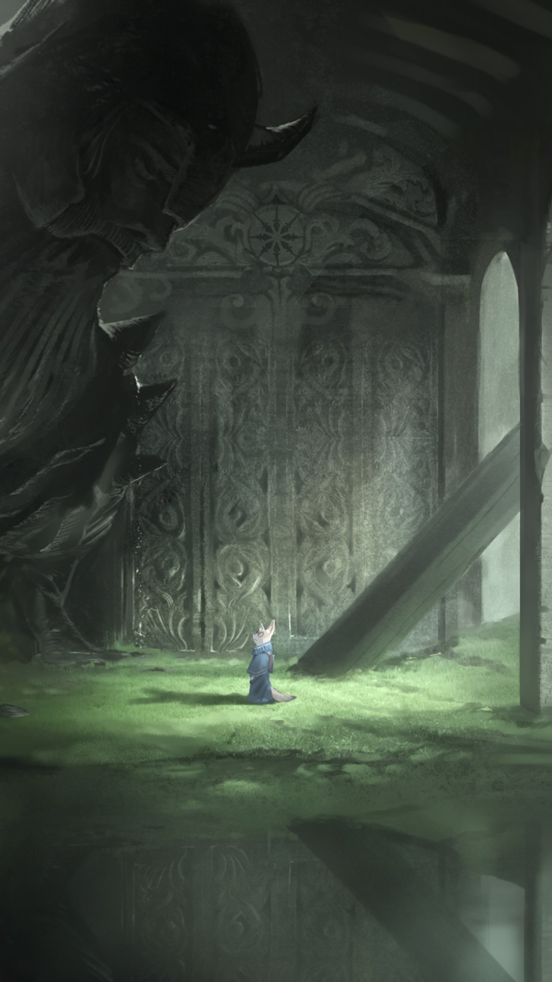 Fantasy Creature, Glasses, Animal Ears, Statue, Columns - Darkness - HD Wallpaper 