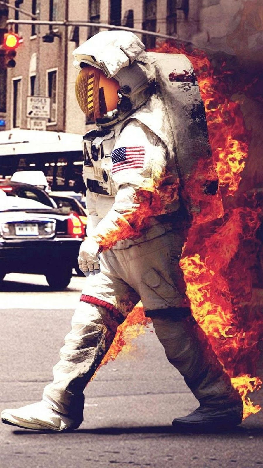 Astronaut Walk On Fire - HD Wallpaper 