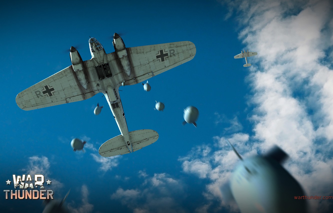 Photo Wallpaper The Sky, Clouds, Bomber, Bombs, German, - War Thunder He 111 - HD Wallpaper 