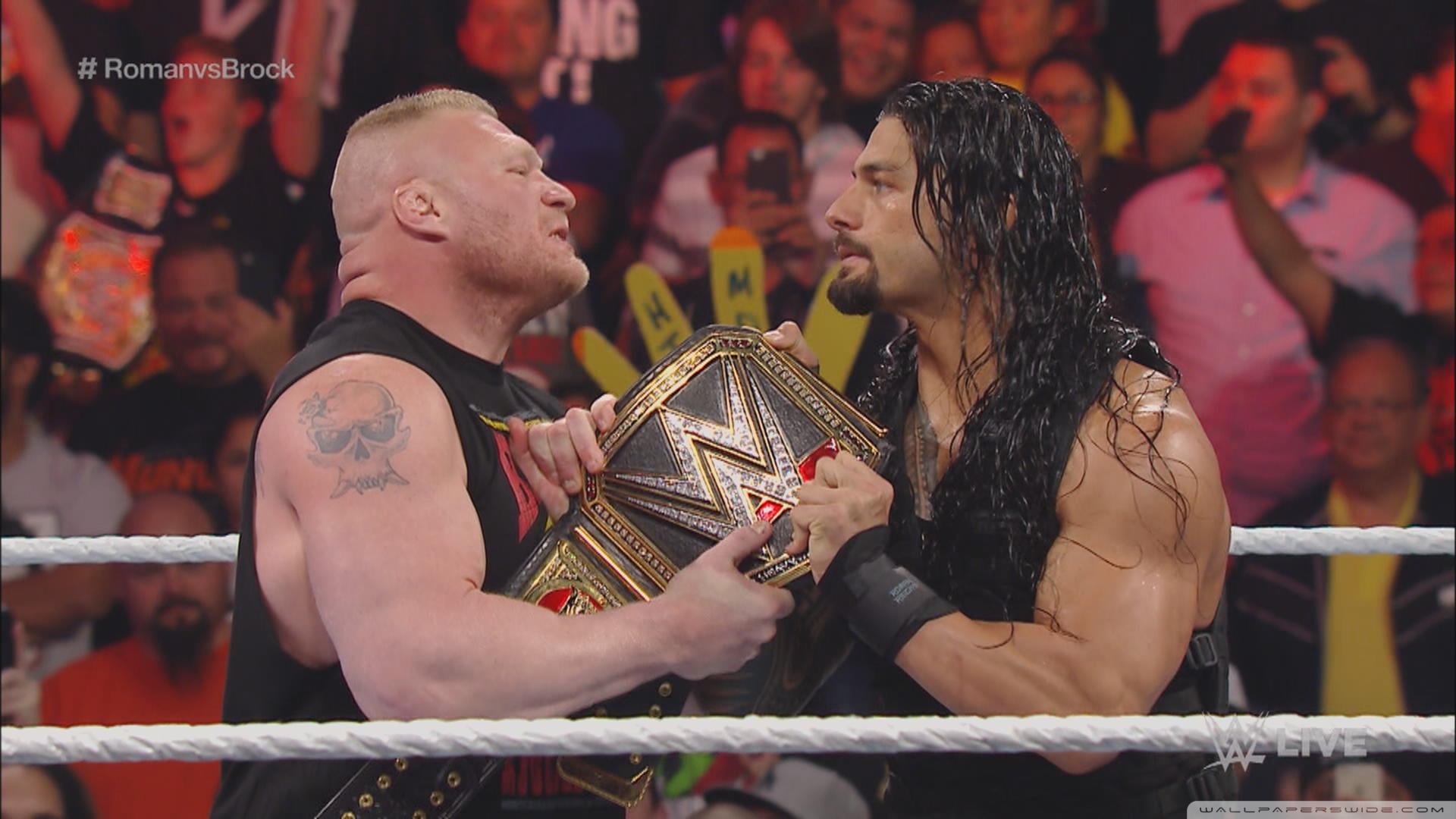 Brock Lesnar Roman Reigns Title - HD Wallpaper 