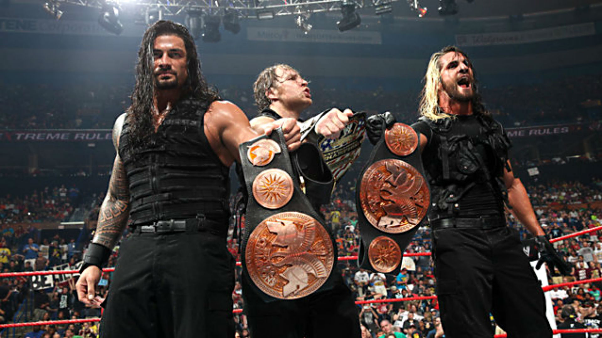 Roman Reigns Dean Ambrose Seth Rollins Shield 090215 - Shield Wwe With Championships - HD Wallpaper 
