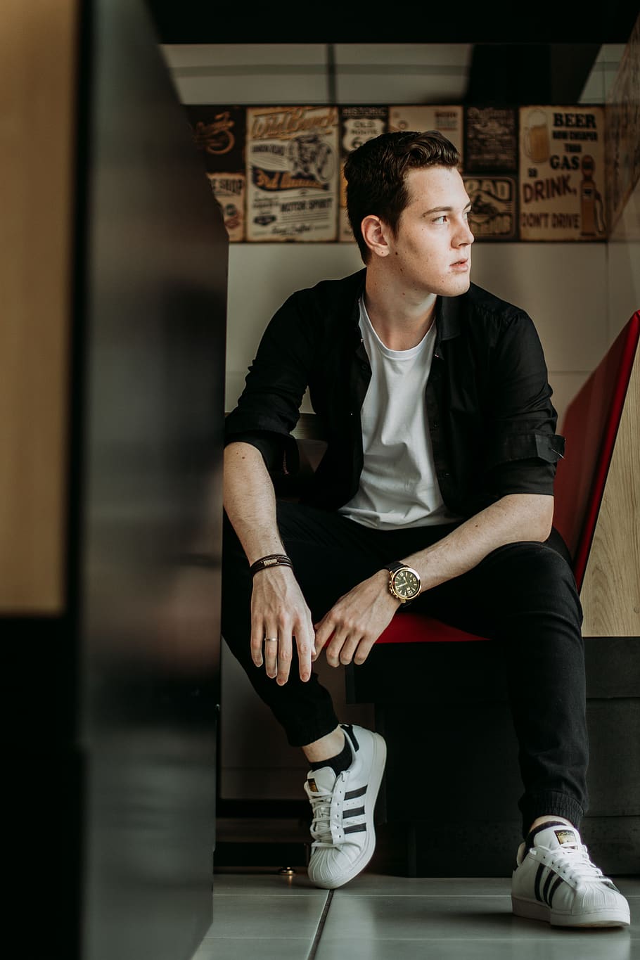 Man Wearing Adidas Superstar While Sitting On Chair, - Men Wearing Adidas Superstar - HD Wallpaper 