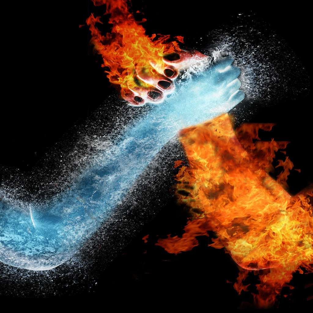 Water Vs Fire Arm Wrestling Wallpaper - Fire And Ice Art - HD Wallpaper 