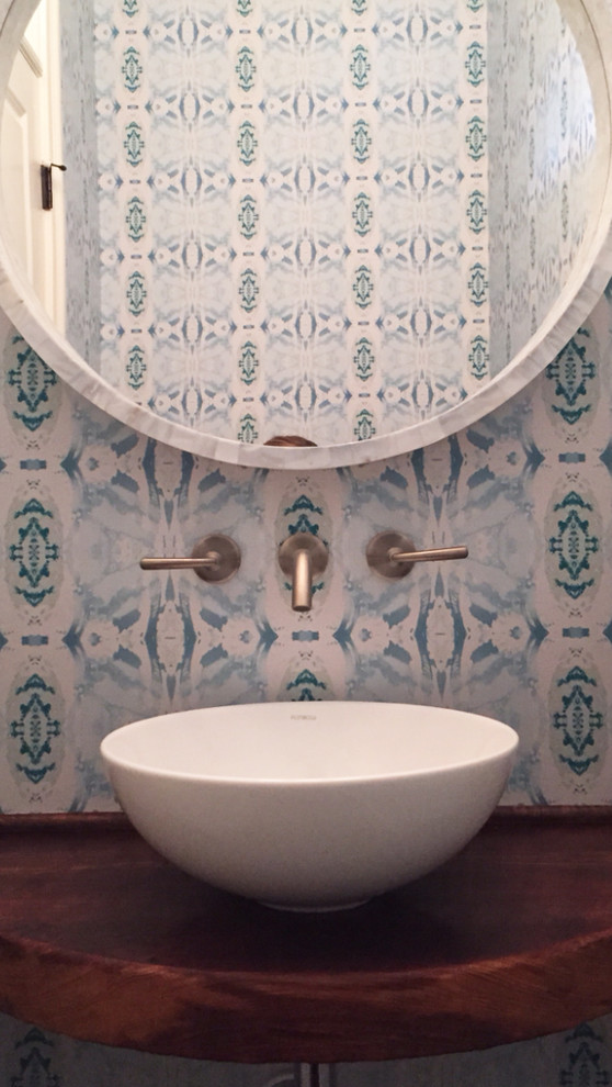 Wonderful Teal Blue Wallpaper Transitional 5 Blue Teal - Bathroom - HD Wallpaper 