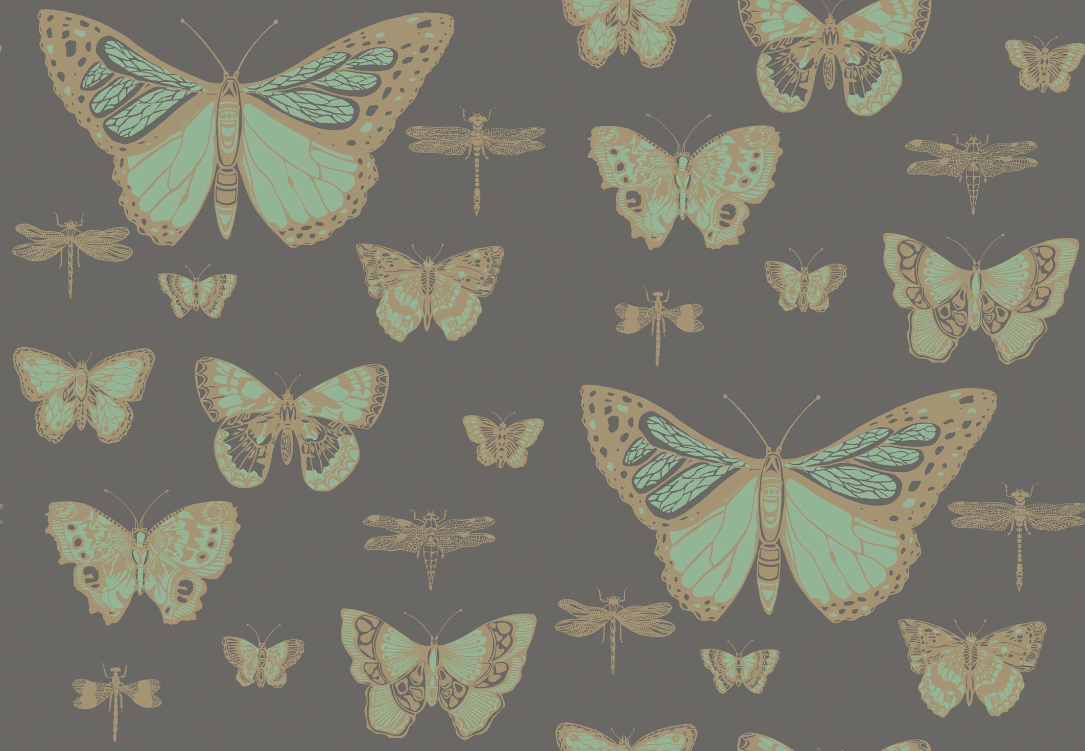 Butterflies & Dragonflies Wallpaper Emerald Green On - Cole And Son Butterfly - HD Wallpaper 