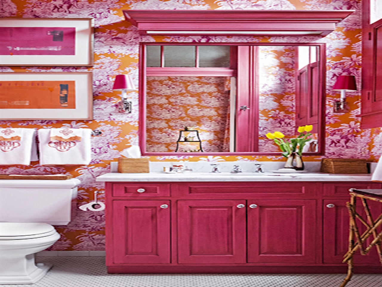Dining Room Manuel Canovas Wallpaper By A Real Juxtapose - Orange And Pink Bathroom - HD Wallpaper 