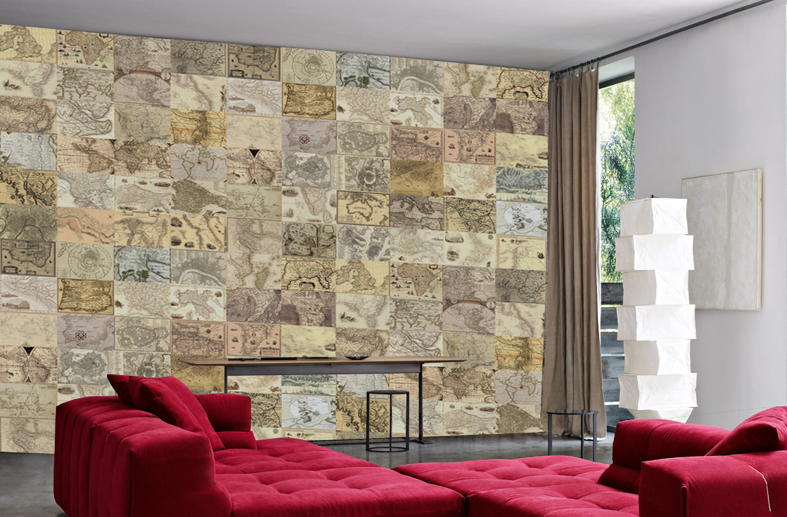 Vintage Map Collage Collection Lounge Example - HD Wallpaper 