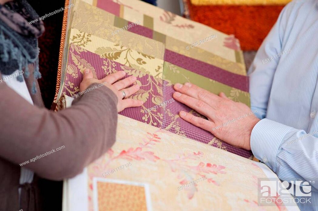 Woman Looking At Wallpaper And Fabric Swatches - Looking At Fabric Swatches - HD Wallpaper 