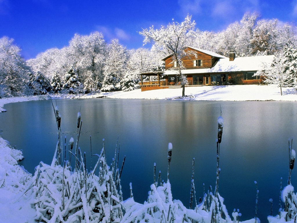 Lake House In Winter - HD Wallpaper 