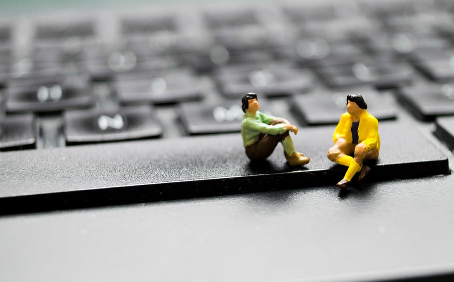 Two Plastic Figures On Black Laptop Keyboard, Miniature, - Computer Keyboard - HD Wallpaper 