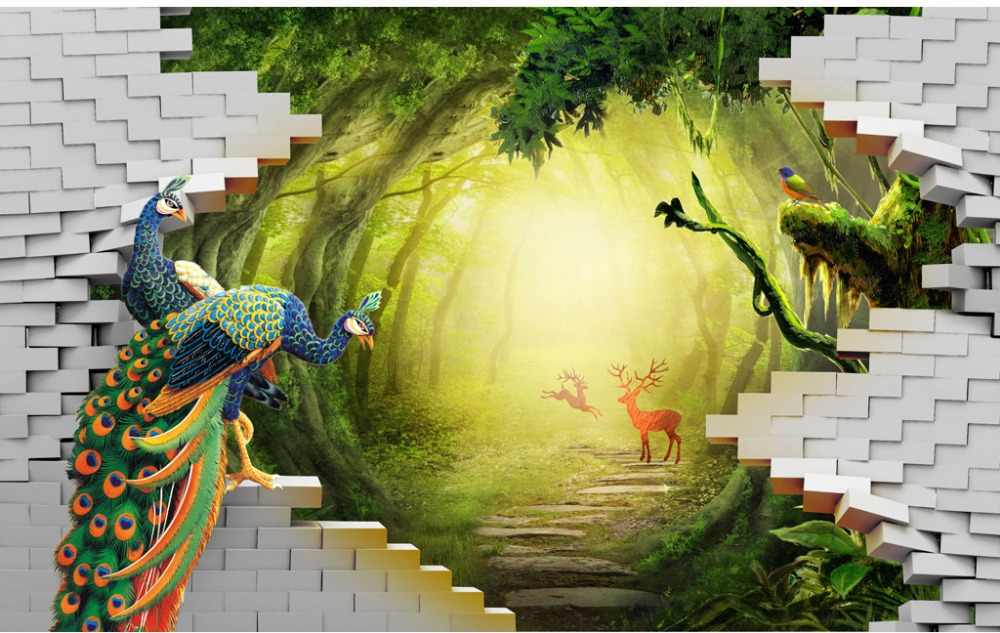 Custom 3d Mural Wallpaper 3d Secret Garden Peacock - Garden Wall Painting  Designs - 1000x633 Wallpaper 