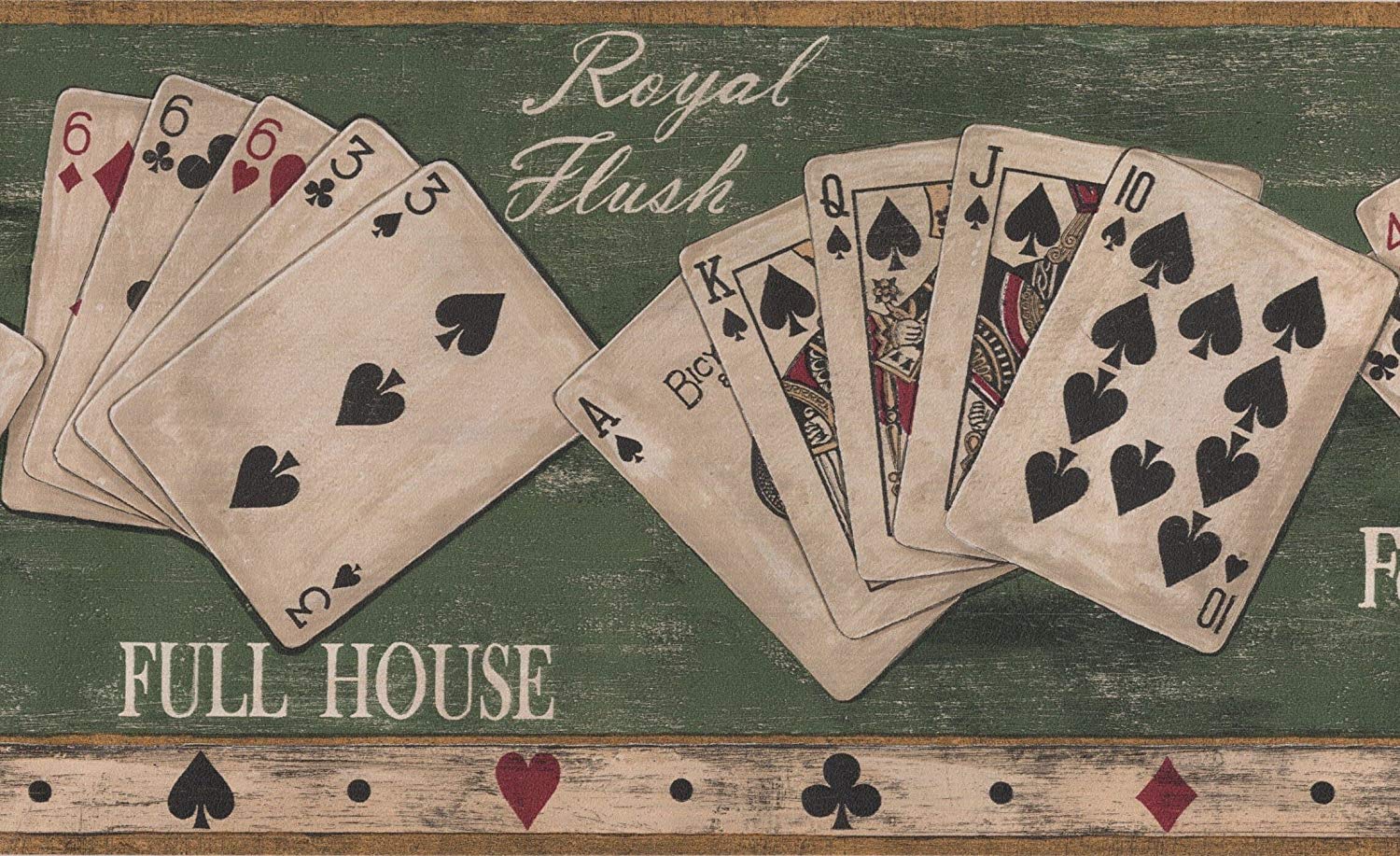 Poker Hands Green Vintage Wallpaper Border Retro Design, - Poker Vintage - HD Wallpaper 