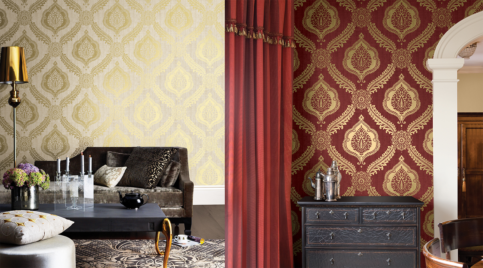 Gold Damask Wallpaper - کاغذ دیواری زرشکی و طلایی - HD Wallpaper 