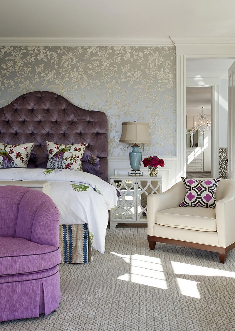 Purple Bedroom With Wallpaper Accent Wall - HD Wallpaper 