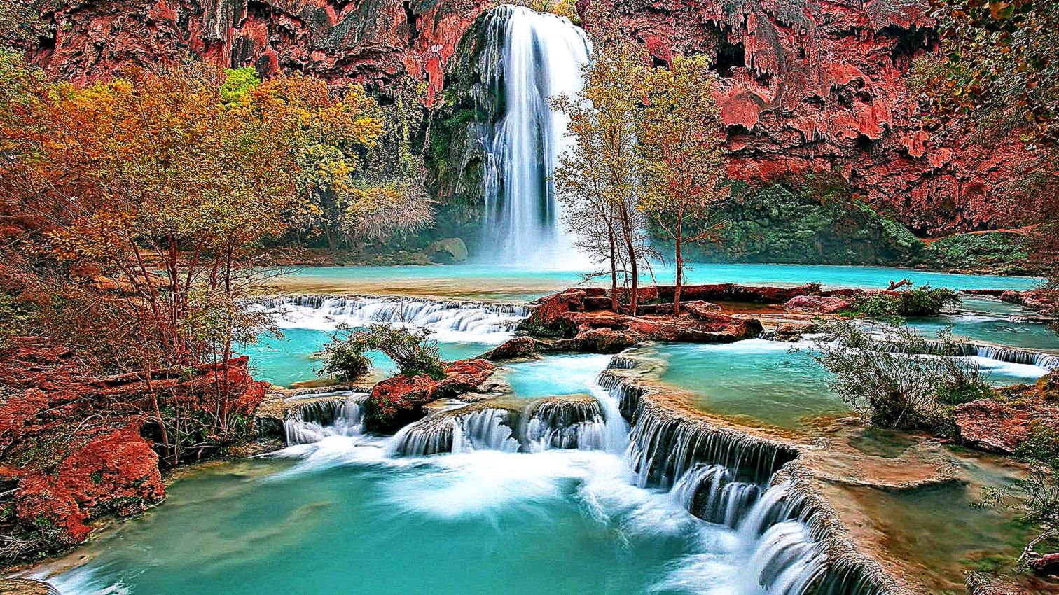 Beautiful Waterfall Screensavers Wallpaper Best Free - Havasu Falls - HD Wallpaper 