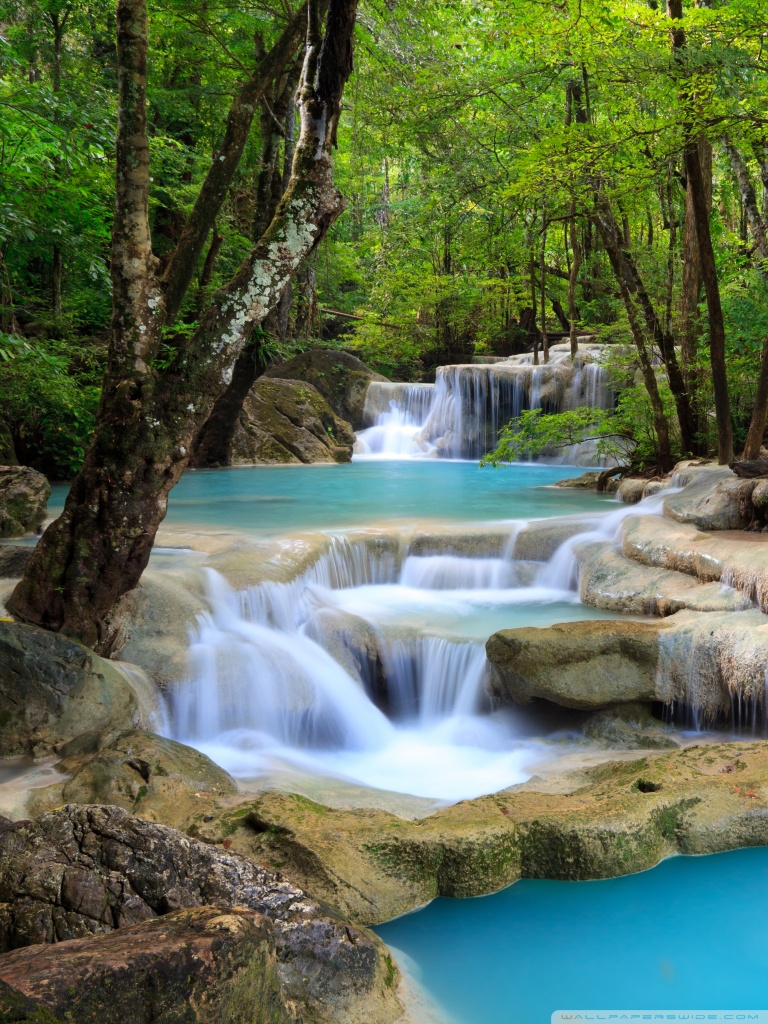 Tropical Waterfall Desktop Wallpaper - Erawan National Park, Erawan Falls - HD Wallpaper 