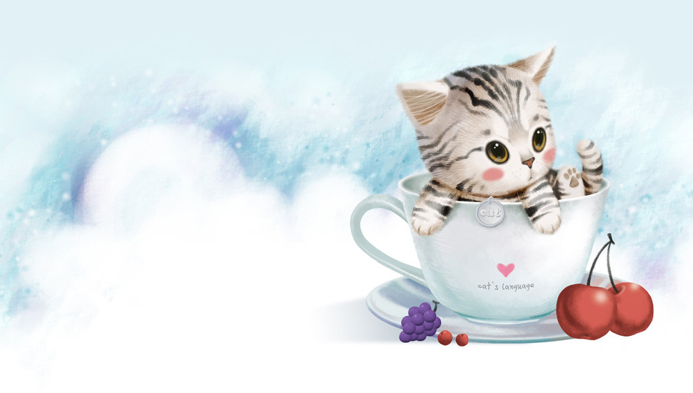 Art, Mug, Kitten Desktop Background - Cute Lots Cat Drawing - 970x550  Wallpaper 