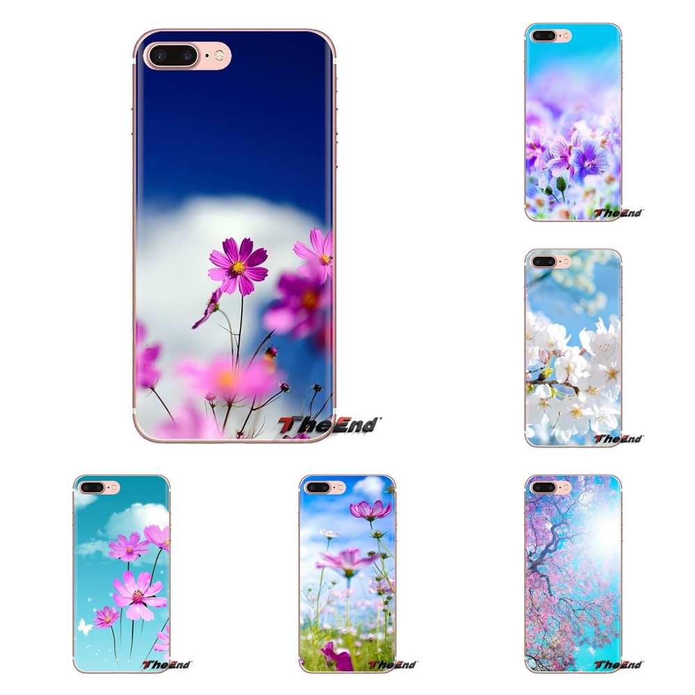 Pink Flower Blue Sky Hd Wallpaper Phone Skin Cover - Mobile Phone - HD Wallpaper 