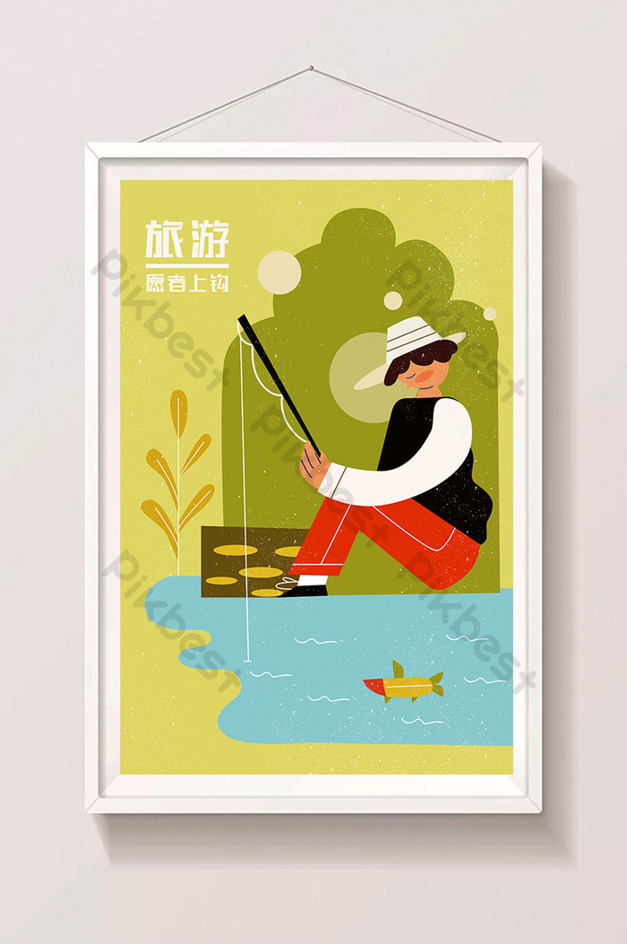 Flat Travel Out Fishing Poster Illustration Wallpaper - Tranh Mèo Bên Cửa Sổ - HD Wallpaper 