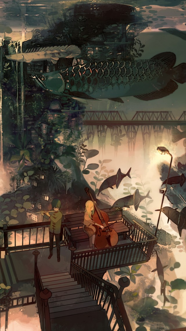 City, Fish, Flute, Piano, 4k - Wallpaper - HD Wallpaper 