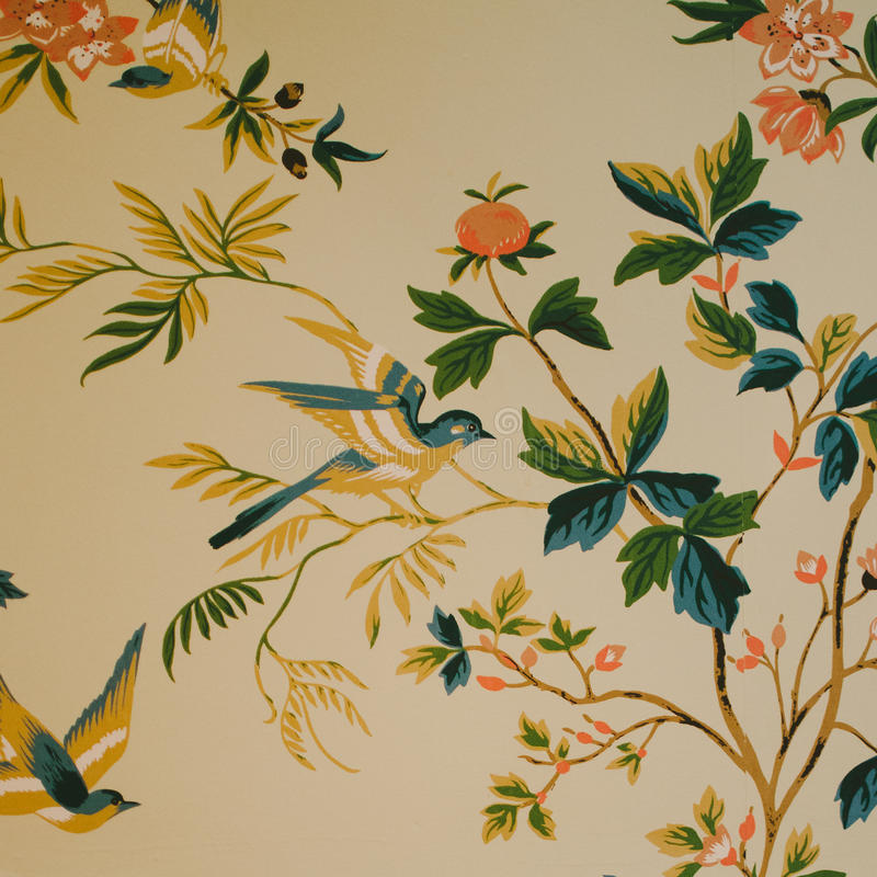 Incredible Bird Print Wallpaper Flower Stock Image - Vintage Wallpaper Birds And Flowers - HD Wallpaper 