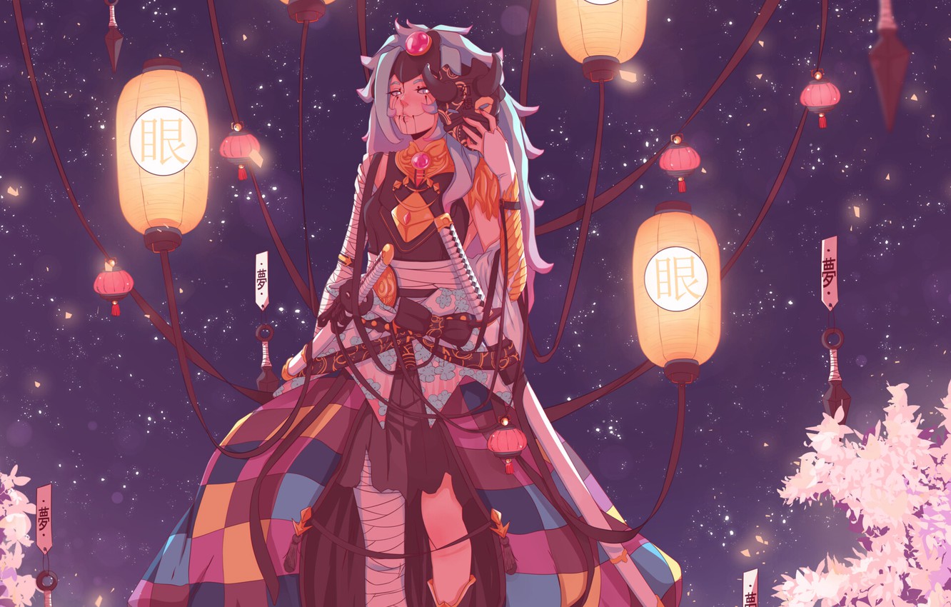 Photo Wallpaper Night, Fantasy, Samurai, Fantasy, Katana, - Fantasy Aesthetic - HD Wallpaper 