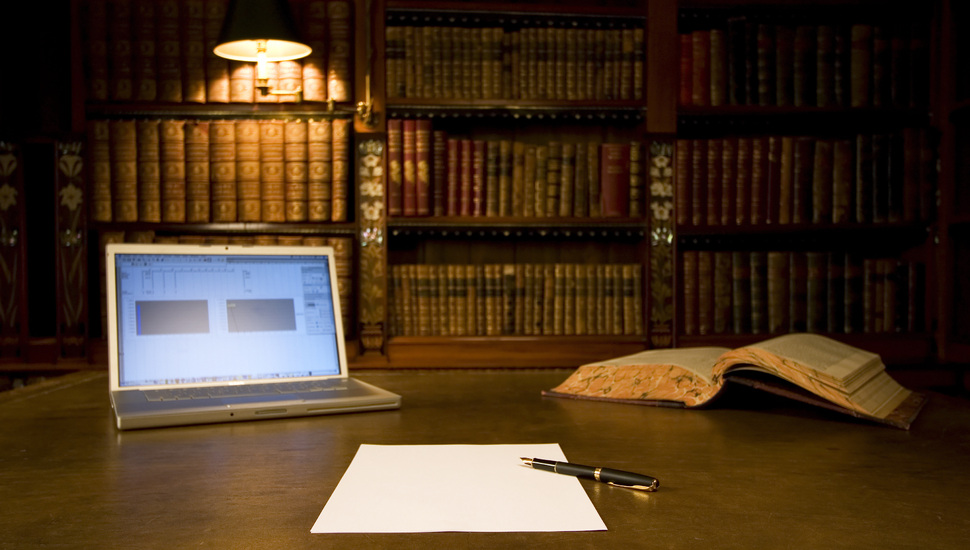 Paper, Library, The Laptop, Books, Sheet, Pen, Shelves - Writing Laptop And Books - HD Wallpaper 