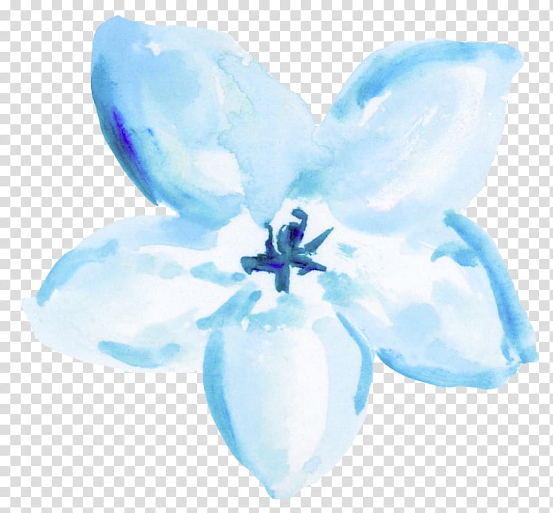 Blue Flower Painting Illustration, Blue Watercolor - HD Wallpaper 