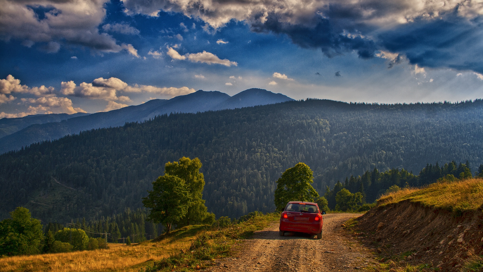 Wallpaper Mountain, Road, Car, Landscape - Car Landscape Hd - HD Wallpaper 
