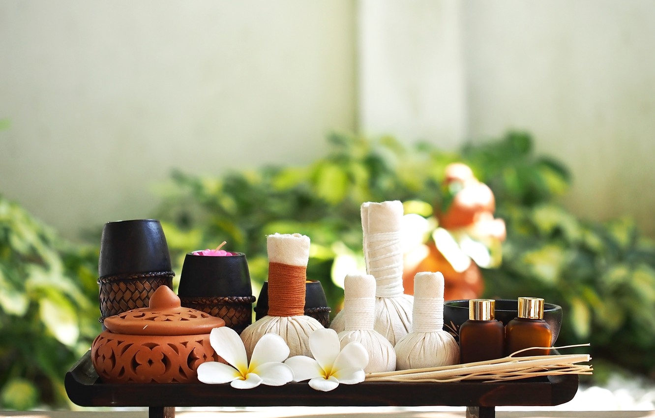 Photo Wallpaper Flowers, Stones, Spa, Polotence, Plumeria - Spa Massage Compress Ball - HD Wallpaper 