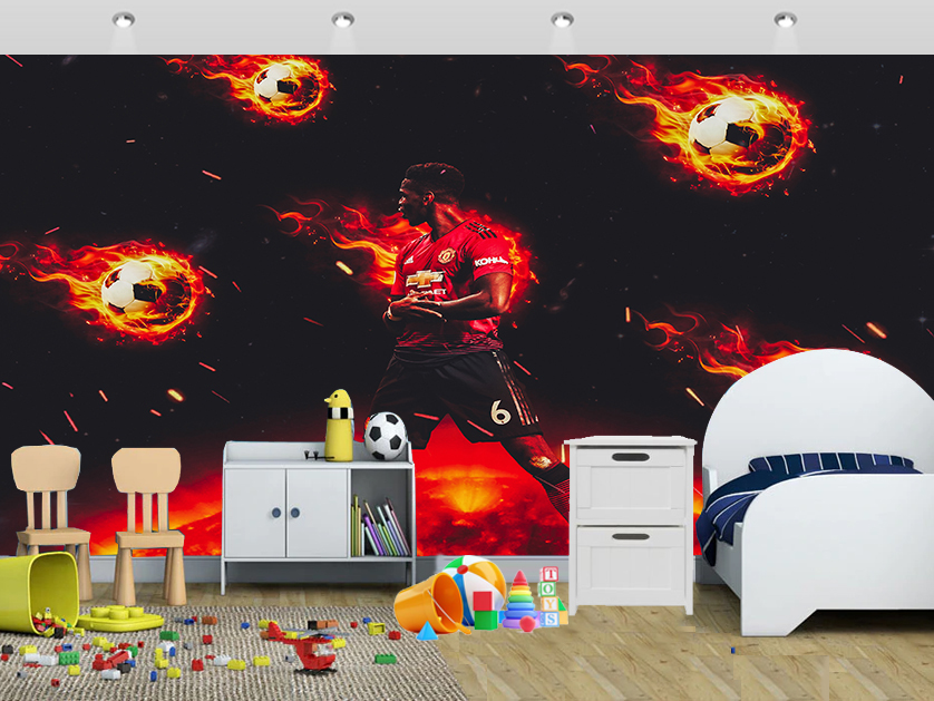 Pogba Mancheter United Fire Football Wall Mural Kids - Wall Painting Using Paint Brush - HD Wallpaper 