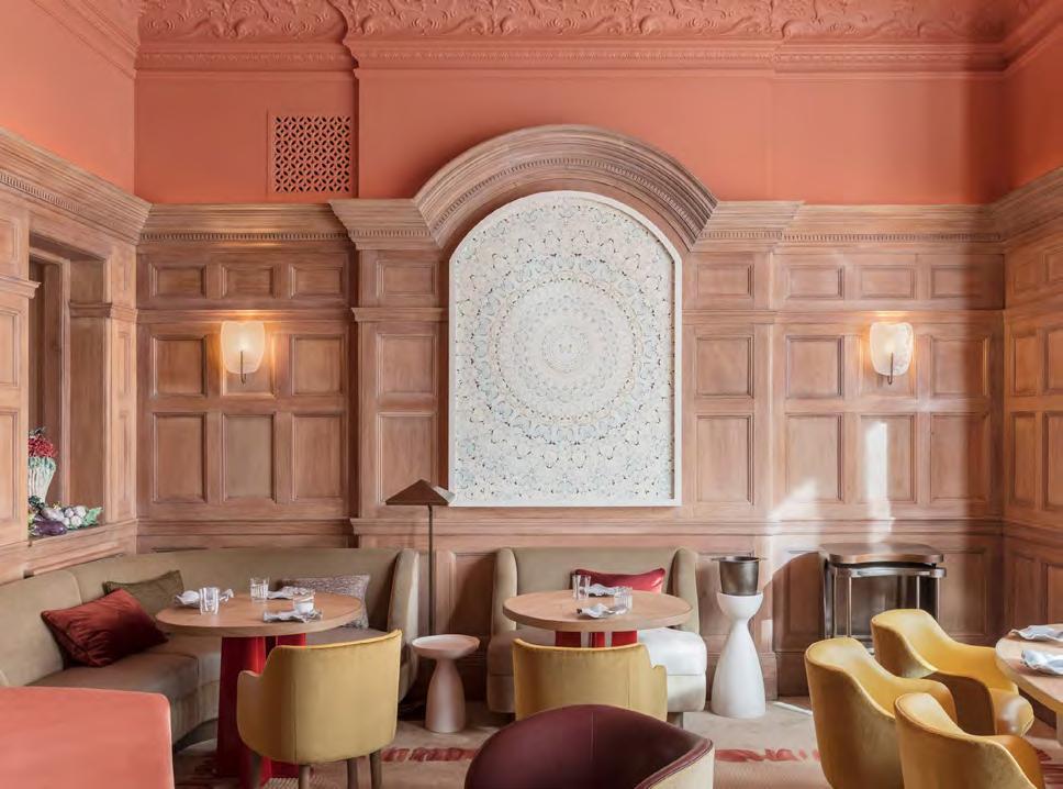 A Pastel Coloured Restaurant With Wooden Panels On - Helene Darroze Connaught Hotel - HD Wallpaper 