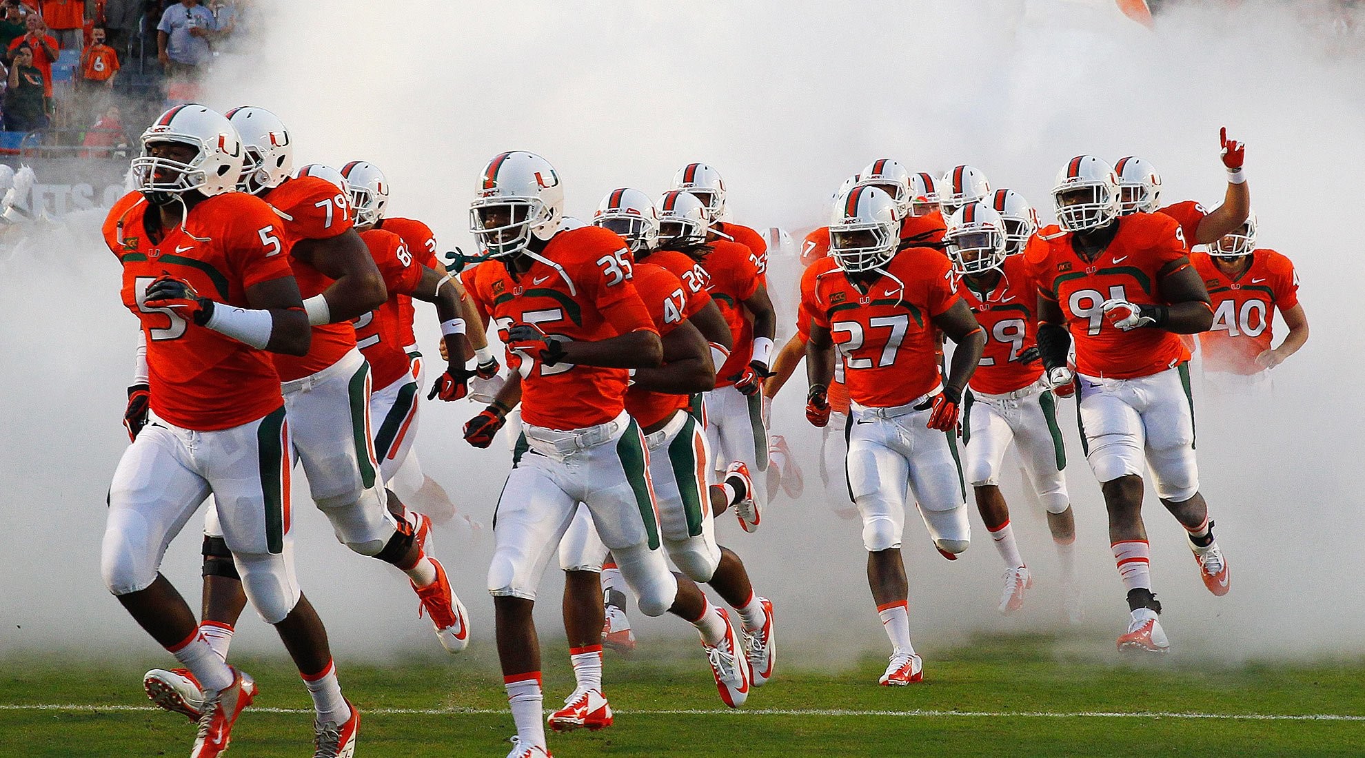 1980x1100, Miami Hurricanes Football Desktop Wallpaper - University Of Miami Football Team - HD Wallpaper 