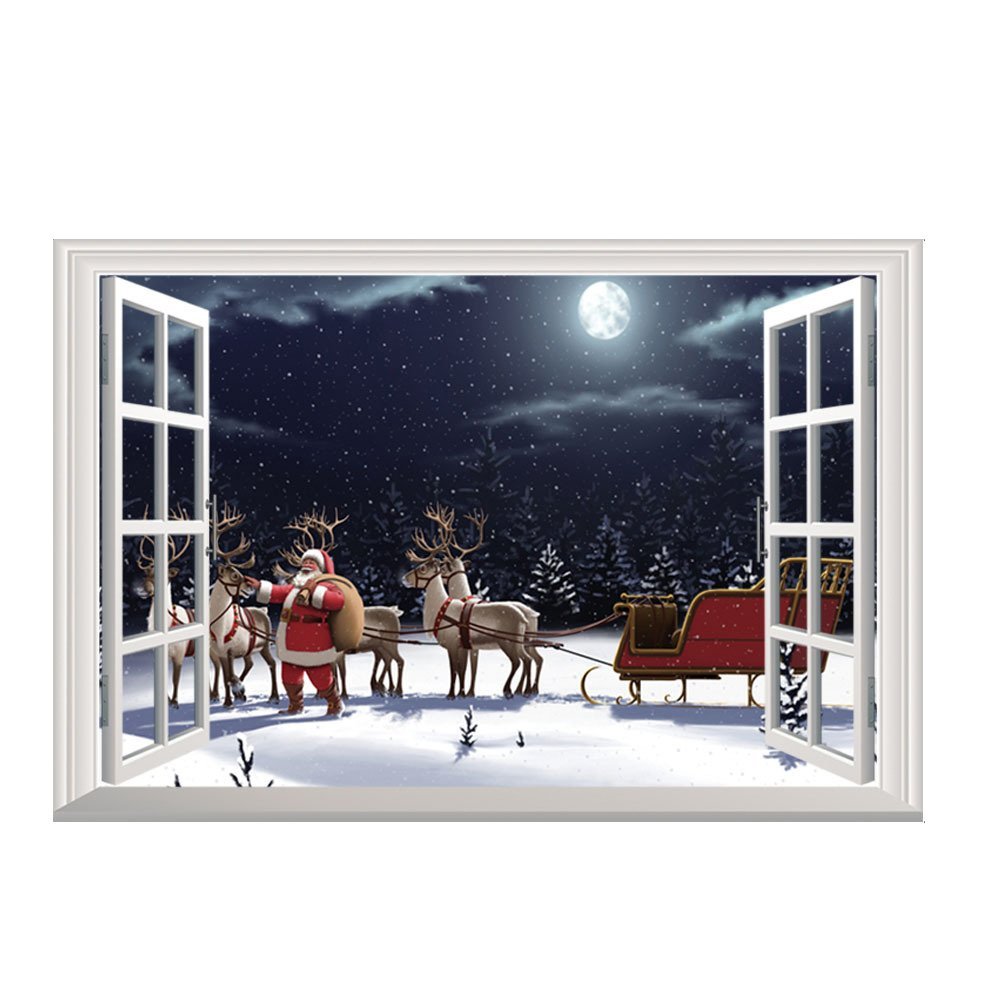 3d Christmas Window Decals - HD Wallpaper 