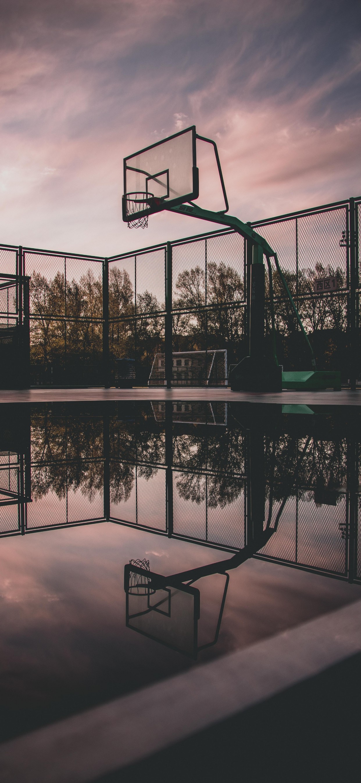 Basketball Court, Reflection, Water, Puddle, Clouds - Basketball Court  Wallpaper Hd - 1242x2688 Wallpaper 