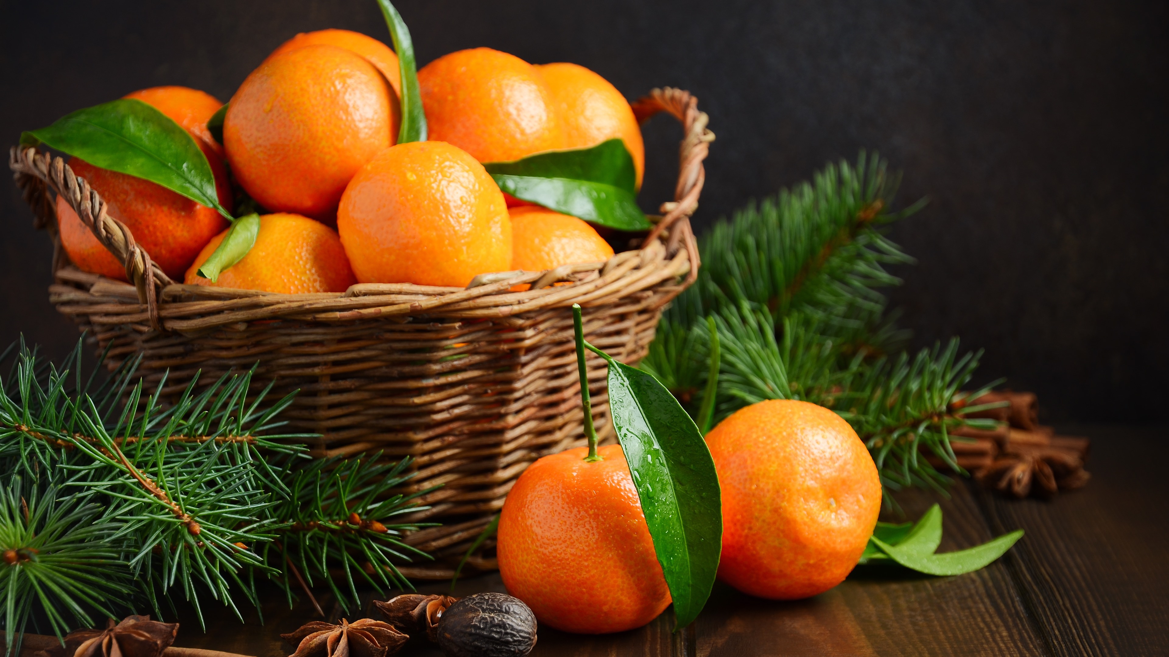 Wallpaper Fresh Tangerines, Fruit, Basket - Mandarins In The Basket - HD Wallpaper 