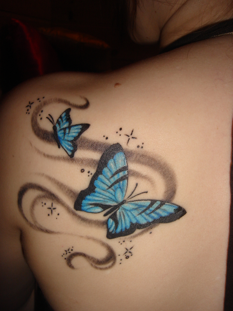 Shoulder 3 Butterfly Tattoos - 768x1024 Wallpaper 