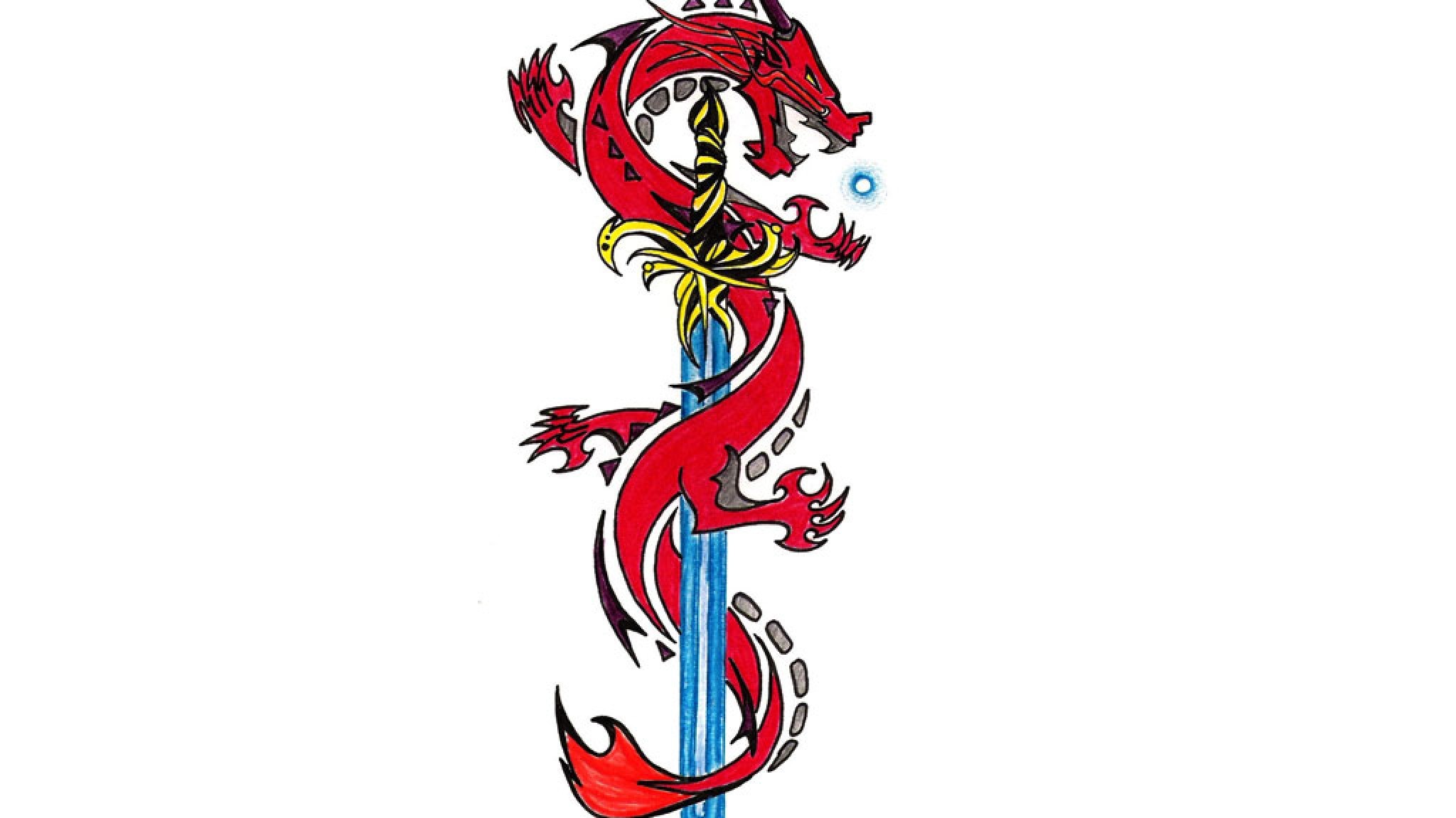 2048x1152, Hintergrundbild Dragon Sword Farbe Art Tattoo - Dragon Tattoo Designs - HD Wallpaper 